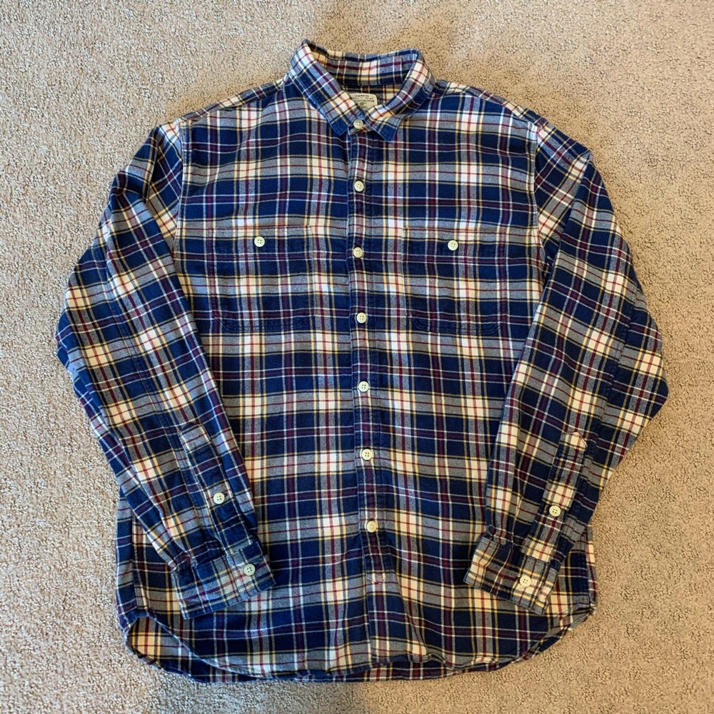 J. Crew Flannel Mens Large Navy Cream Brick